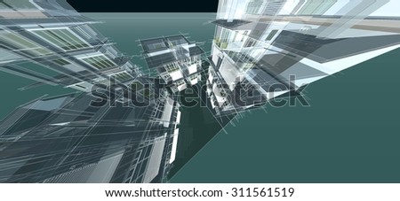 Abstract Architecture (building, sketch, design) With 3D Perspective View.