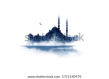 View from water in Istanbul, Sultanahmet Mosque, Turkey. Watercolor sketch Zdjęcia stock © 