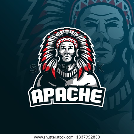 tribe apache vector mascot logo design with modern illustration concept style for badge, emblem and tshirt printing. tribe illustration for sport and esport team.