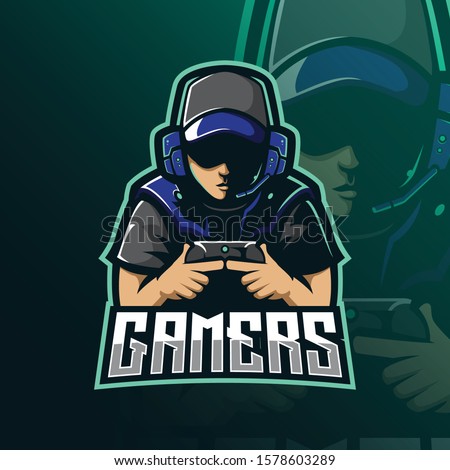 gamers mascot logo design vector with modern illustration concept style for badge, emblem and tshirt printing. gamer illustration for esport team.