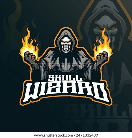 Wizard mascot logo design vector with modern illustration concept style for badge, emblem and t shirt printing. Skull wizard illustration.