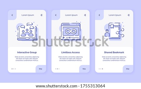 Onboarding icon online course interactive group limitless access shared bookmark for campaign mobil apps home landing page template with outline style flat style design vector illustration