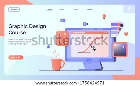 Graphic design course campaign for web website home homepage landing template banner modern flat style vector illustration