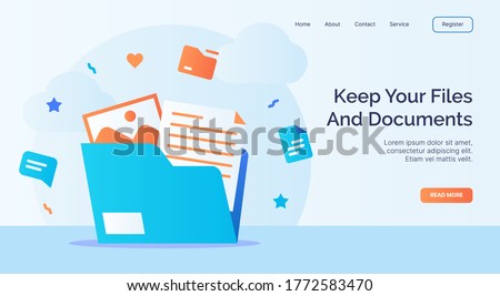 Keep your files and documents file folder icon campaign for web website home page landing template with cartoon style