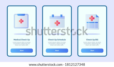 Medical icon medical check up schedule bill for mobile apps template banner page UI with three variations modern flat color style
