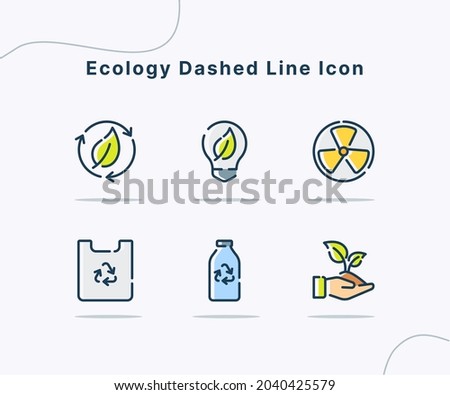 ecology dash line icon collection package white isolated background with modern flat cartoon style