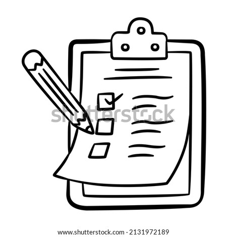 task todo list pen clipboard job mission work duty project single isolated icon with sketch hand drawn outline style