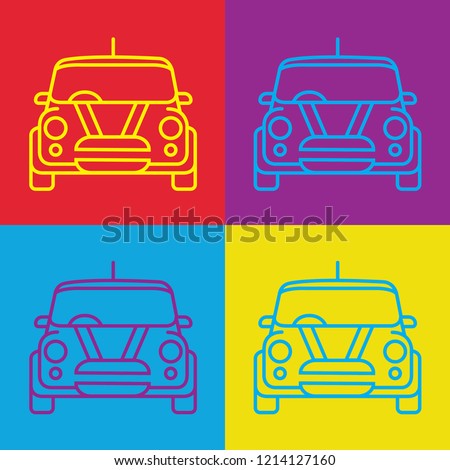 pop art style mini cooper car line vector with re purple red blue yellow