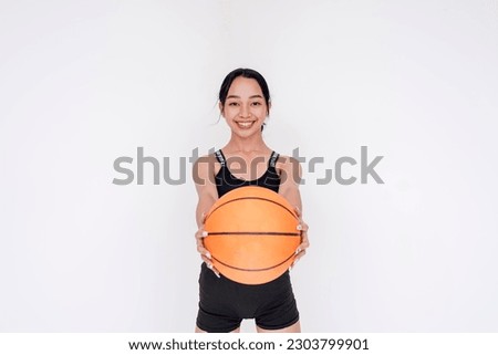 Similar – Image, Stock Photo Positive Asian sportswoman leaning on barbell in modern gym and looking at camera