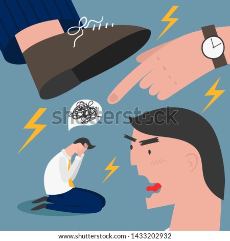 Boss pressure employee; tired, exhausted worker dealing with overly demanded pushy boss. Unrealistic expectations, deadline, stress disorder at work concept. How to eliminate stress at work. Foto stock © 