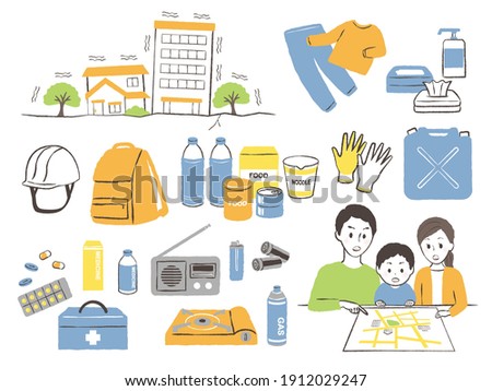 illustration set of things prepared for earthquake  