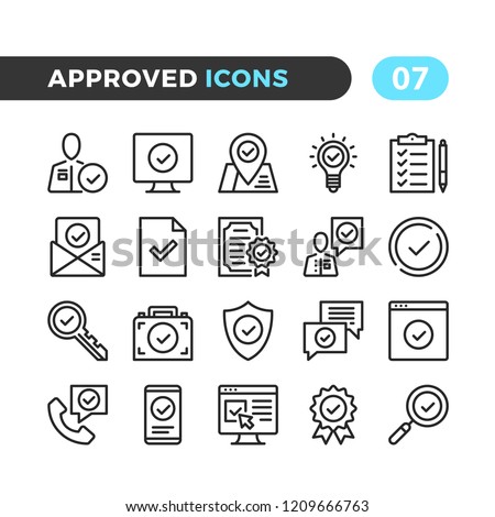 Approve line icons. Outline symbols collection. Premium quality. Pixel perfect. Vector thin line icons set
