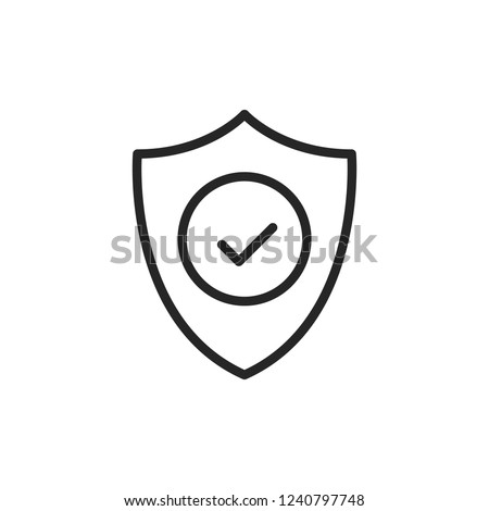 Shield with check mark line icon. Security, reliability, protection, safety concepts. Simple thin line design. Vector icon