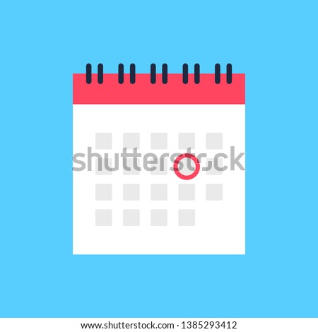 Calendar icon and red circle. Mark the date, holiday, important day concepts. Flat style design. Vector icon