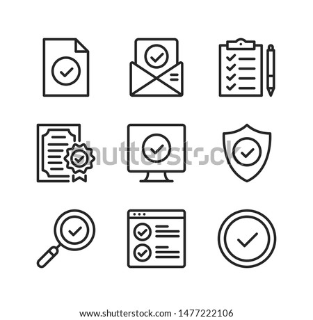 Check mark line icons. Checkmarks, ticks, quality, approve concepts. Simple outline symbols, modern linear graphic elements collection. Vector icons set
