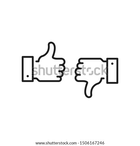 Like icon and dislike. Thumbs up and thumbs down. Black color. Modern concept. Simple stroke outline thin line design. Vector icons set isolated on white background