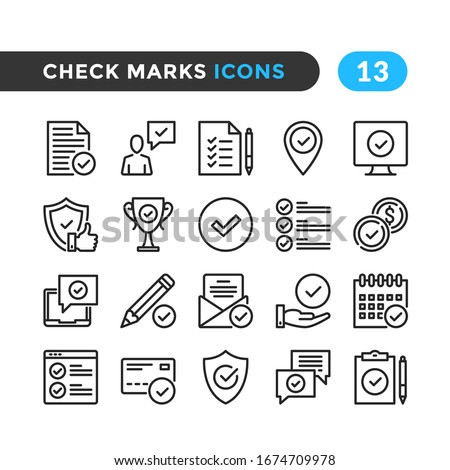 Check marks line icons. Outline symbols collection. Premium quality. Vector thin line icons set