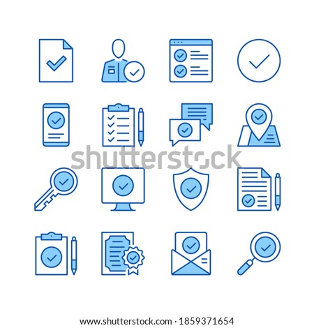 Check mark line icons. Simple vector symbols. Set of blue color filled outline icons