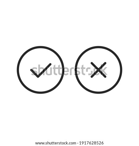 Check mark line icons set. Tick and cross mark. Black color. Simple outline symbols. Vector line icons