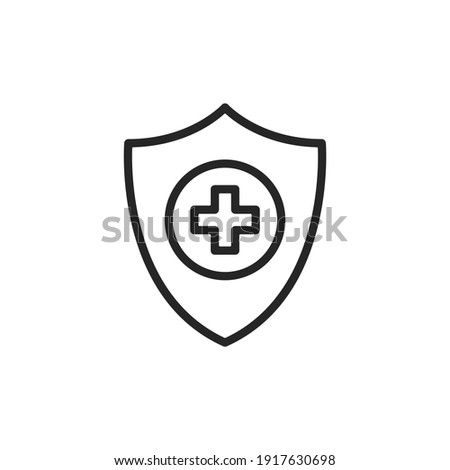 Shield and cross icon. Health care, safety, protection, healthcare concepts. Simple thin line design. Outline symbol. Vector icon
