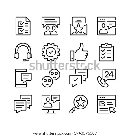 Customer support line icons. Client service, call center, maintenance, technical support concepts. Simple linear symbols, modern outline elements. Vector line icons set