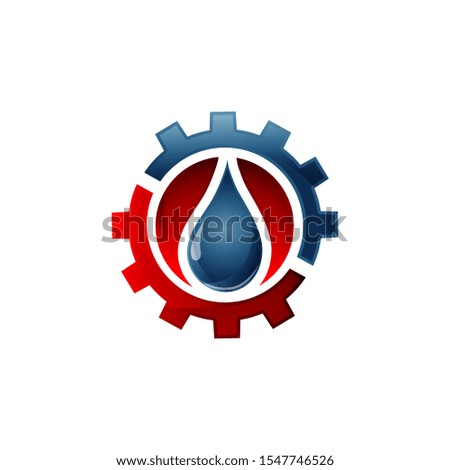 Water drop vector logo design with gears cogs concept , illustration of water drop with gears cogs for liquid oil eco energy and industrial company