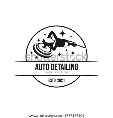 Vintage style auto polish detailing logo design template. Auto detailing polish car machine logo design vector. Auto detailing polisher car cleaning service