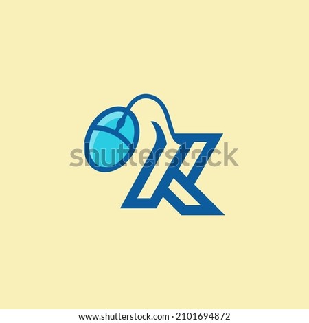 Gaming Modern Logo. Mouse Icon with K latter shape Vector Isolated white background.EPS 10