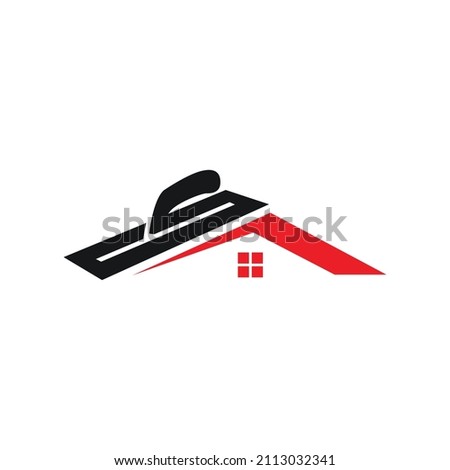 Modern home plastering logo design vector. Exterior and interior house work logo with plastering trowel and house design vector