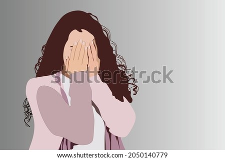 embarrased women covering her face with both of hands