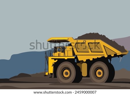 Giant truck at bauxite mine. Heavy vehicles for mining exploration