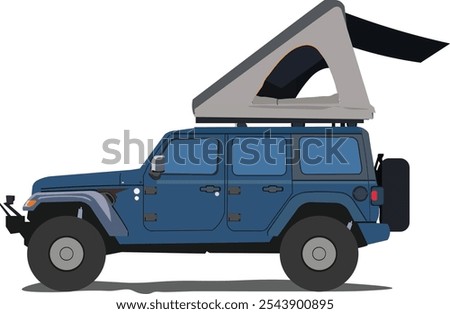 Rooftop tent with rack mount. Campervan tent isolated. Outdoor camping with car side look