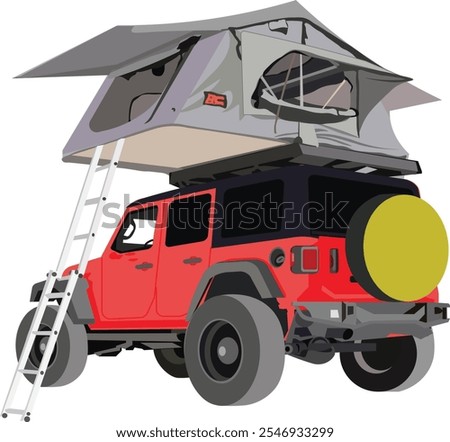 Rack mount rooftop tent for jeep campervan isolated on transparent background