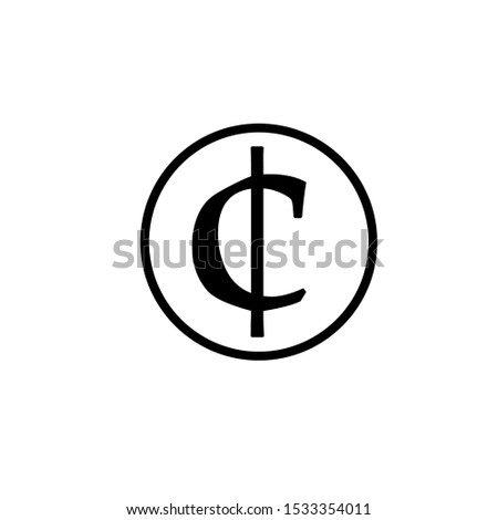 Cent vector icon. Style is flat black symbol, rounded angles, white background.