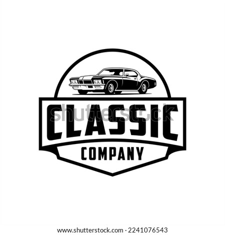Muscle car with badge in masculine design style