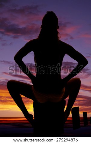 a silhouette of a woman sitting with her back to the camera in her bikini.