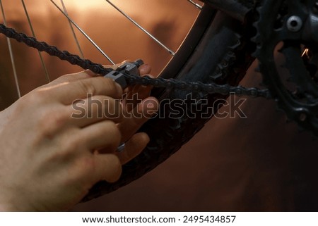 Similar – Image, Stock Photo Technician oiling bike chain in workshop