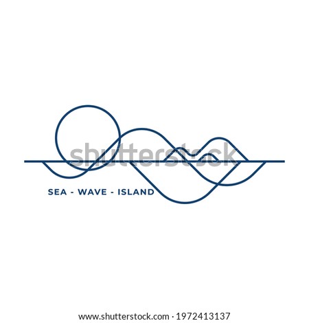 outline wave and island logo vector