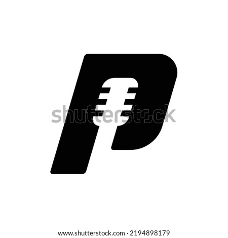 combination of letter p and mic podcast logo vector