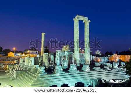 Temple of Apollo in Didyma antique city at twilight Turkey 2014