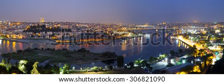 Golden Horn night panorama, Halic in Turkish, panoramic aerial view with the Istanbul historical peninsula background from Pierre Loti hill