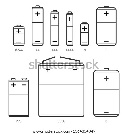 Alkaline battery different sizes icons set. Linear vector illustration isolated on white background