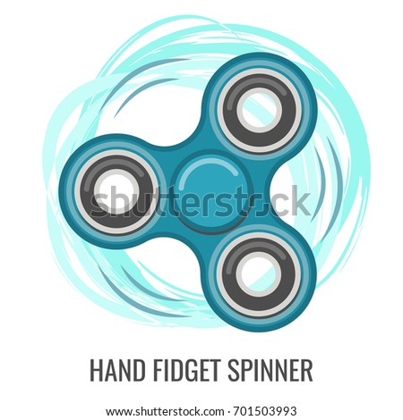 Moving hand fidget spinner color blue vector toy. Stress and anxiety relief. Colorful illustrations, logo design