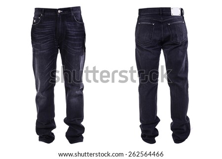men\'s blue jeans on a white background