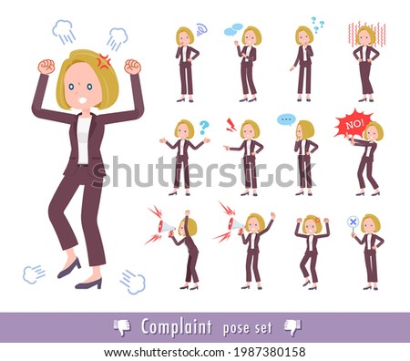 A set of blond hair business women expressing their discontent.It's vector art so easy to edit.