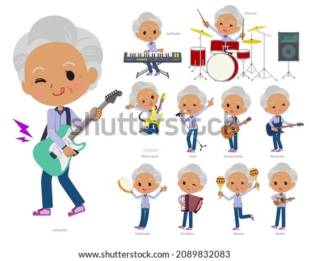 A set of old women in purple jerseys  playing rock 'n' roll and pop music.It's vector art so easy to edit.