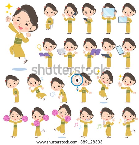 A set of japan kimono women with digital equipment such as smartphones.
There are actions that express emotions.
It's vector art so it's easy to edit.