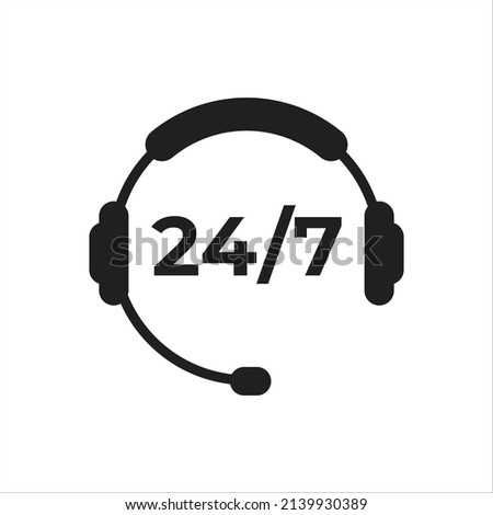 Support 24 hours flat icon. Call center support symbol with headphone