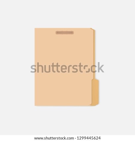 Closed file folder with cut tab and interior fastener to keep paper sheets, vector mockup. Letter size.