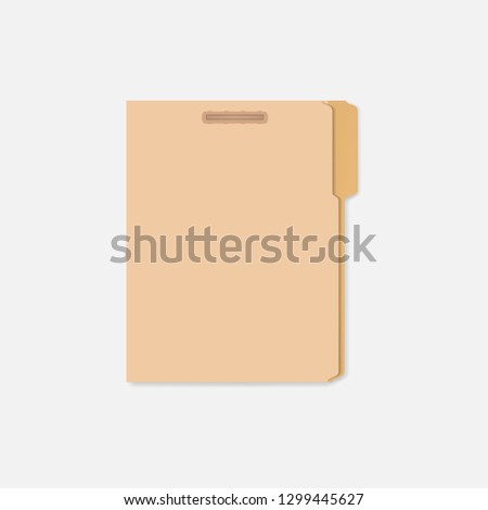 Closed file folder with cut tab and interior fastener to keep paper sheets, vector mockup. Letter size.